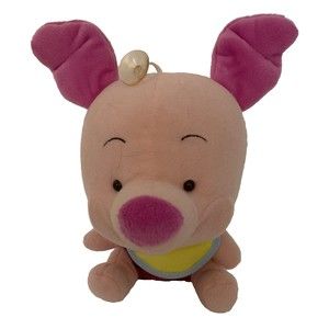 Disney Pink Plush Baby Piglet Large Head Bib 7" Hanging Suction Cup Stuffed Toy